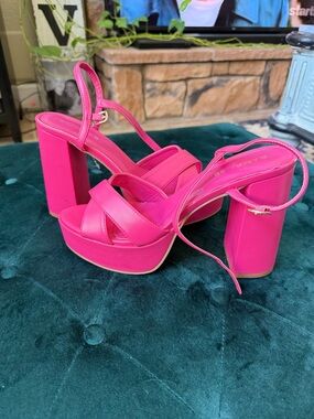 Rampage Platform Block Heel Sandals — Hot Pink
